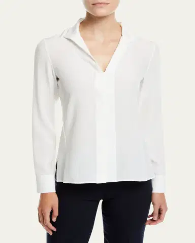 Akris Split-Neck Silk Button-Front Blouse | Thumbnail 7