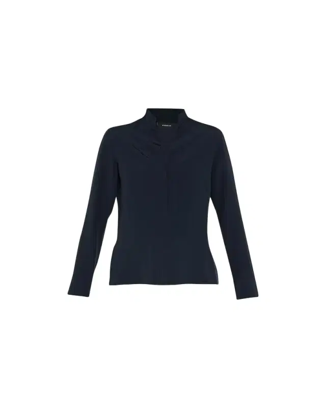Akris Split-Neck Silk Button-Front Blouse