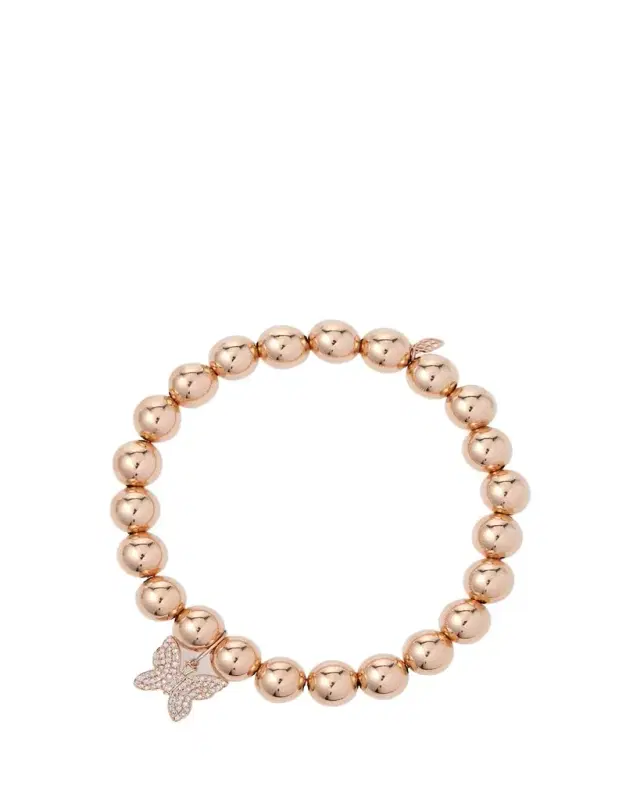 14k Rose Gold Diamond Butterfly Bead Bracelet