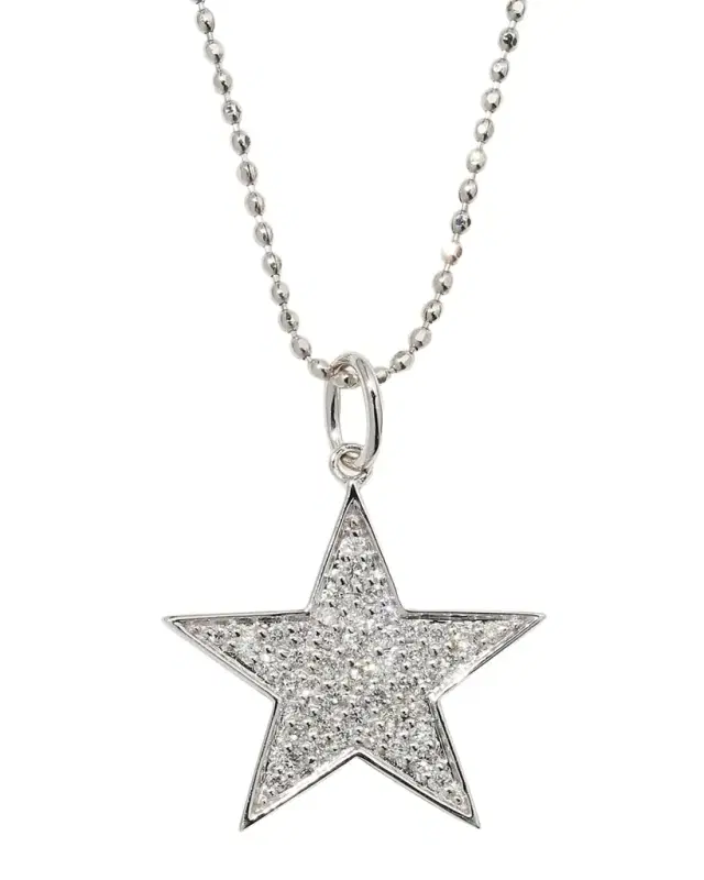 14k White Gold Medium Diamond Star Necklace