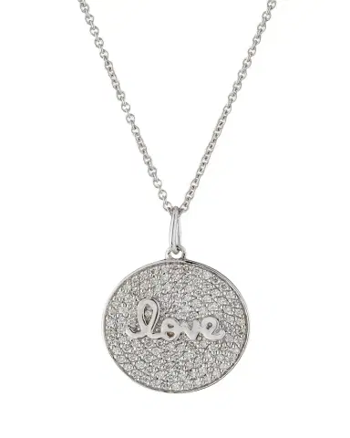 Sydney Evan 14k White Gold Love Script Diamond Pave Medallion Necklace | Thumbnail 1 Sydney Evan 14k White Gold Love Script Diamond Pave Medallion Necklace | Thumbnail 1