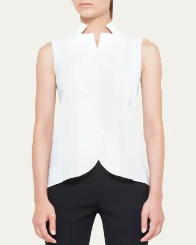 Akris Notched Stand-Collar Sleeveless Button-Front Blouse | Thumbnail 2 Akris Notched Stand-Collar Sleeveless Button-Front Blouse | Thumbnail 2