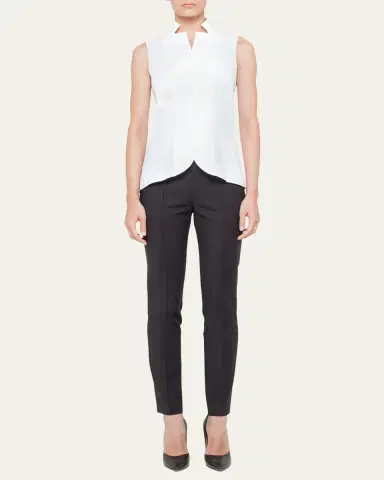 Akris Notched Stand-Collar Sleeveless Button-Front Blouse | Thumbnail 4 Akris Notched Stand-Collar Sleeveless Button-Front Blouse | Thumbnail 4