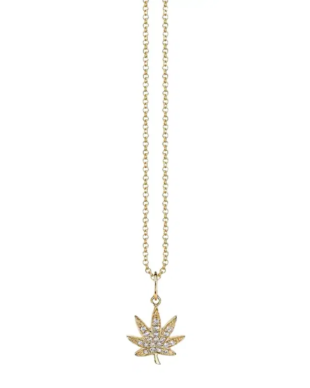 14k Diamond Pot Leaf Charm Necklace