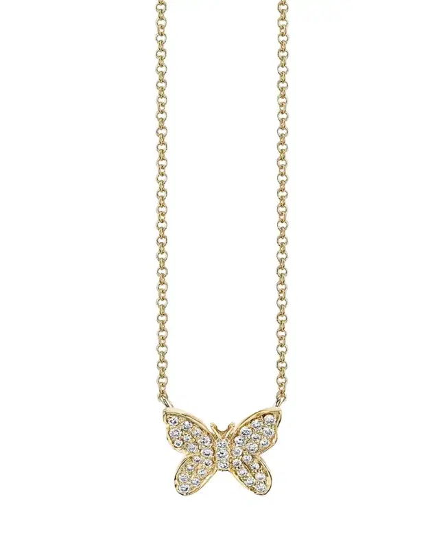 14k Yellow Gold Diamond Butterfly Necklace