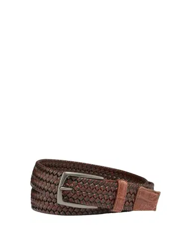 W. Kleinberg Men's Woven Leather Stretch Belt with Crocodile Trim | Thumbnail 1