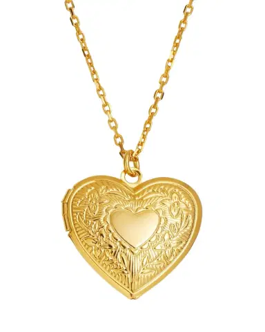 ben-amun 24k Gold Electroplate Chain Necklace with Heart Locket Pendant | Thumbnail 1