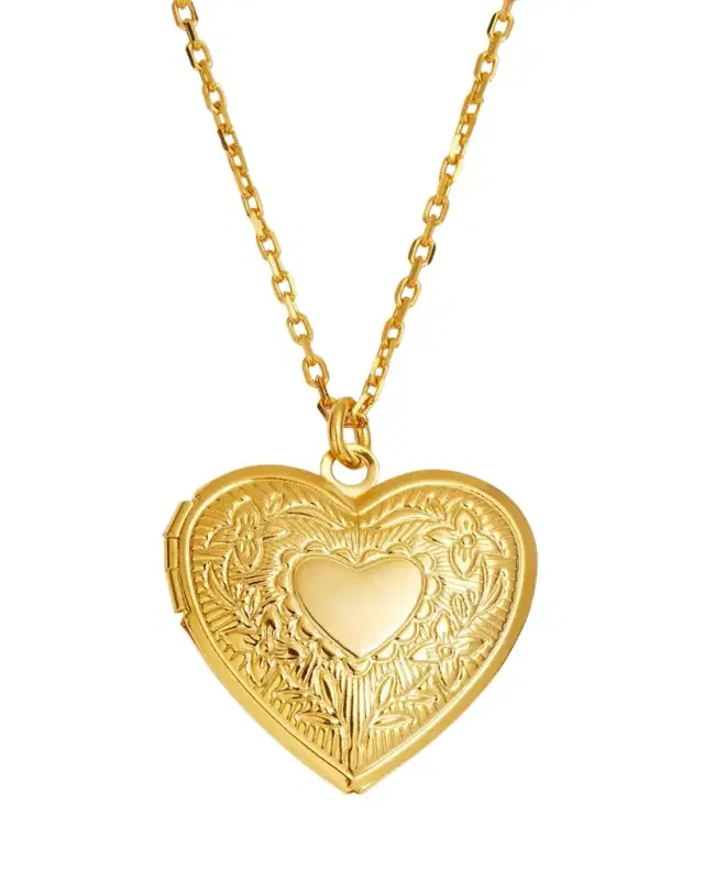 Ben-Amun 24k Gold Electroplate Chain Necklace with Heart Locket Pendant