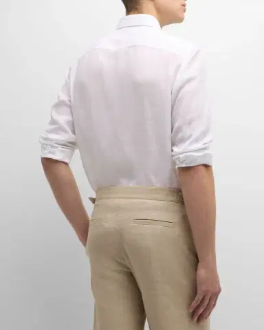Brioni Men 's Solid Linen Sport Shirt | Thumbnail 2