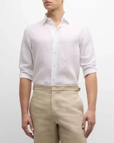 Brioni Men 's Solid Linen Sport Shirt | Thumbnail 3