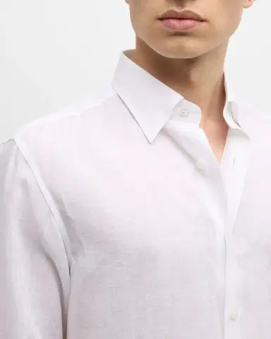 Brioni Men 's Solid Linen Sport Shirt | Thumbnail 4
