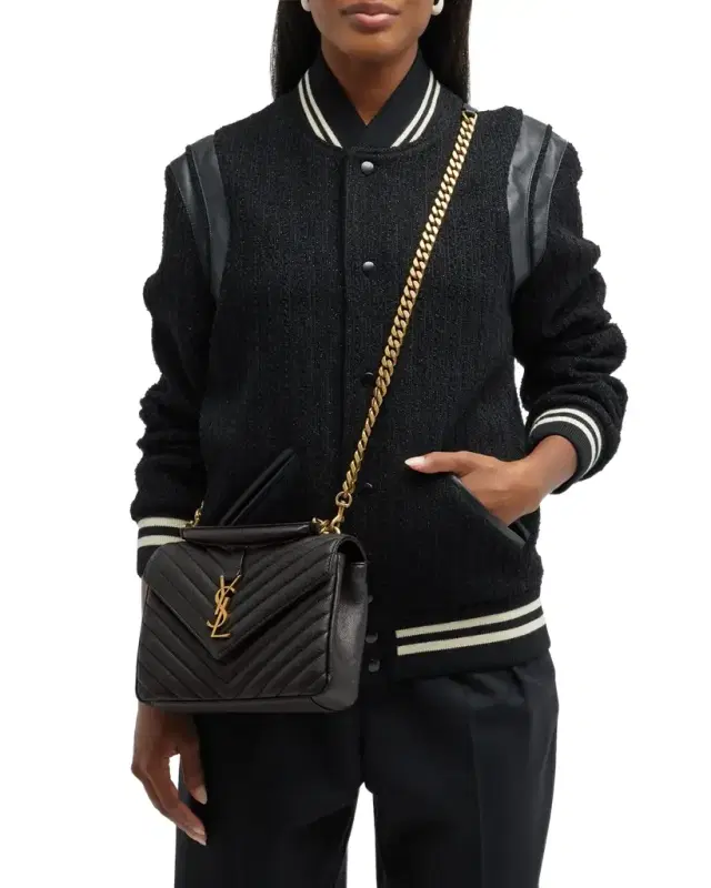 Saint Laurent College Medium Flap YSL Shoulder Bag in Quilted Leather