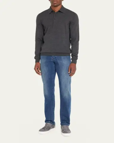 Kiton Men's Heathered Wool Polo Sweater | Thumbnail 2 Kiton Men's Heathered Wool Polo Sweater | Thumbnail 2
