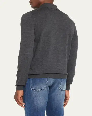 Kiton Men's Heathered Wool Polo Sweater | Thumbnail 3 Kiton Men's Heathered Wool Polo Sweater | Thumbnail 3