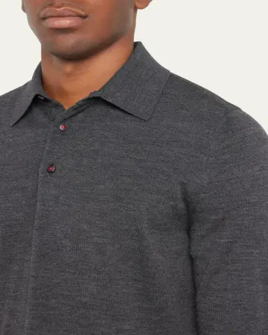 Kiton Men's Heathered Wool Polo Sweater | Thumbnail 5 Kiton Men's Heathered Wool Polo Sweater | Thumbnail 5