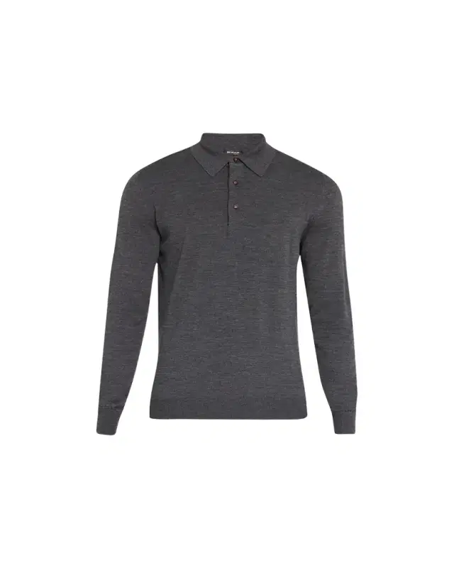 Men's Heathered Wool Polo Sweater