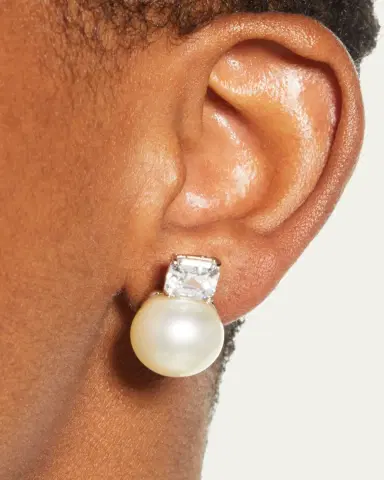 Fantasia by DeSerio 18K Gold-Plated Sterling Silver Square-Top Stud Earrings with Simulated Pearl | Thumbnail 2