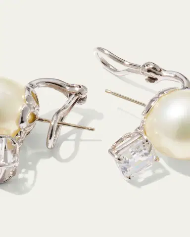 Fantasia by DeSerio 18K Gold-Plated Sterling Silver Square-Top Stud Earrings with Simulated Pearl | Thumbnail 4