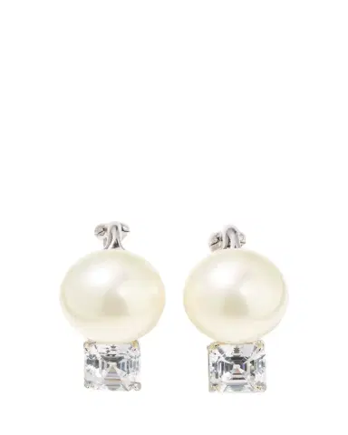 Fantasia by DeSerio 18K Gold-Plated Sterling Silver Square-Top Stud Earrings with Simulated Pearl | Thumbnail 1