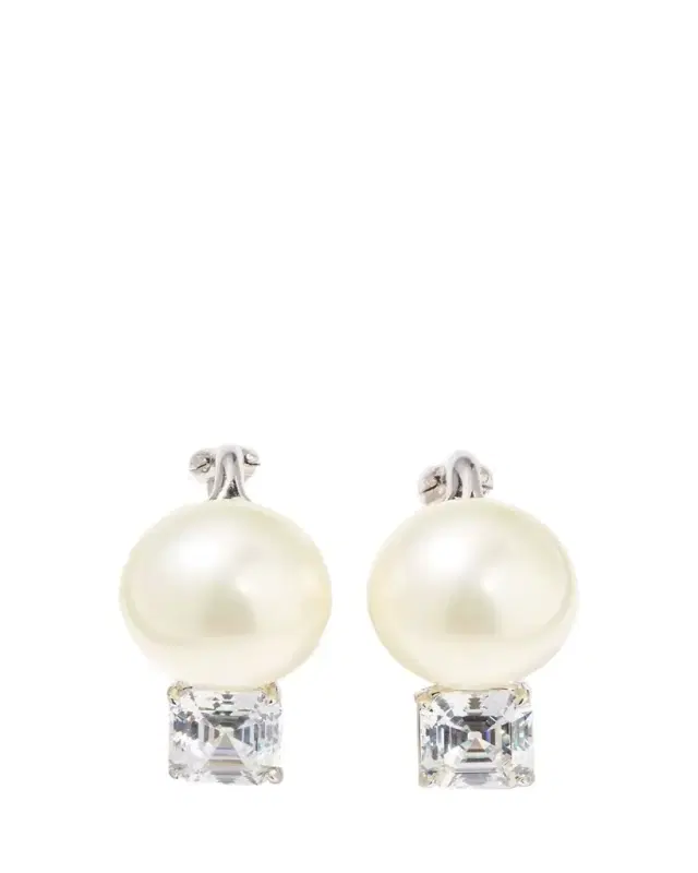 Fantasia by DeSerio 18K Gold-Plated Sterling Silver Square-Top Stud Earrings with Simulated Pearl