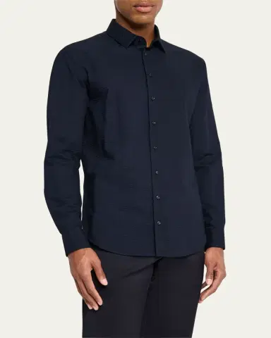 Giorgio Armani Men's Solid Seersucker Sport Shirt | Thumbnail 8