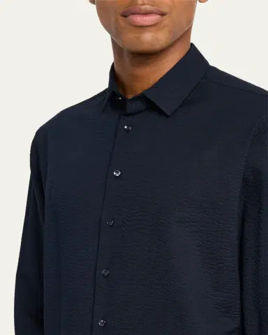 Giorgio Armani Men's Solid Seersucker Sport Shirt | Thumbnail 9