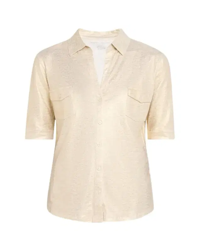Majestic Filatures Button-Down Metallic Stretch Linen Shirt