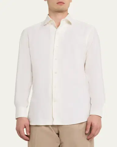 ZEGNA Men's Cashco Cashmere and Cotton Classic-Fit Sport Shirt | Thumbnail 4 ZEGNA Men's Cashco Cashmere and Cotton Classic-Fit Sport Shirt | Thumbnail 4