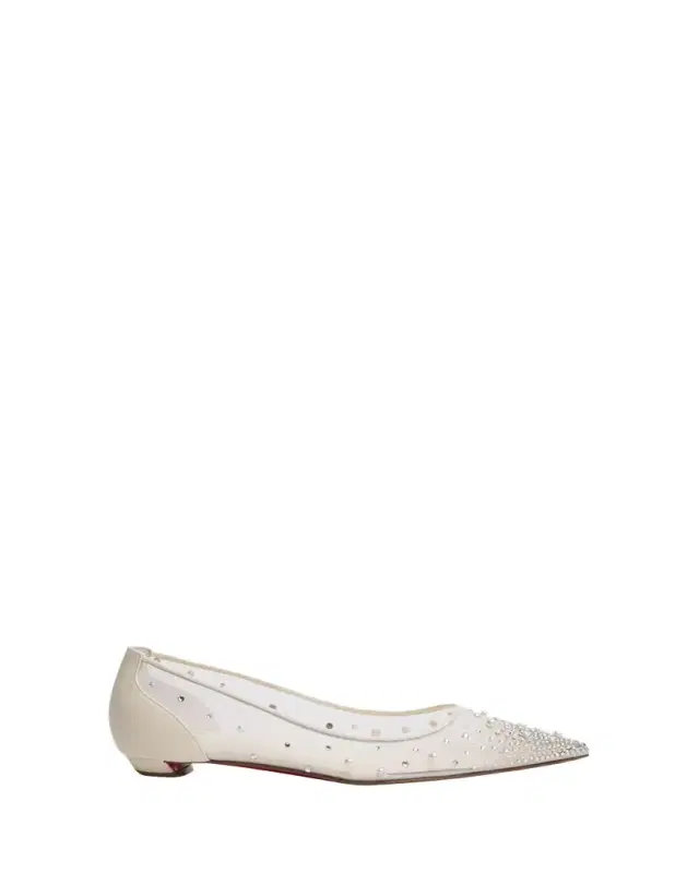 Christian Louboutin Miss Z Degrastra Embellished Mesh Red Sole Ballerina Flats