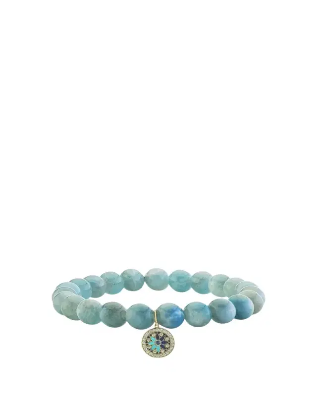 Aquamarine Bead Bracelet with Kaleidoscope Charm