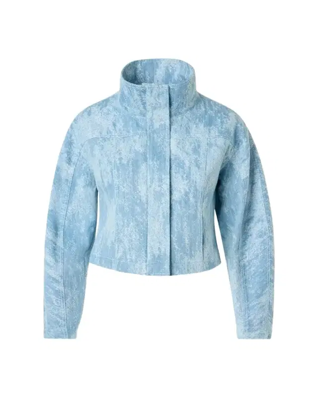 Washed Jacquard Denim Zip Jacket