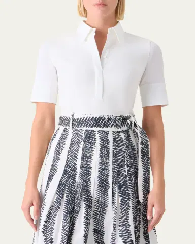 Akris punto Mixed-Media Short-Sleeve Polo Shirt | Thumbnail 4
