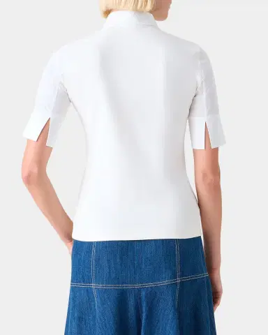 Akris punto Mixed-Media Short-Sleeve Polo Shirt | Thumbnail 7