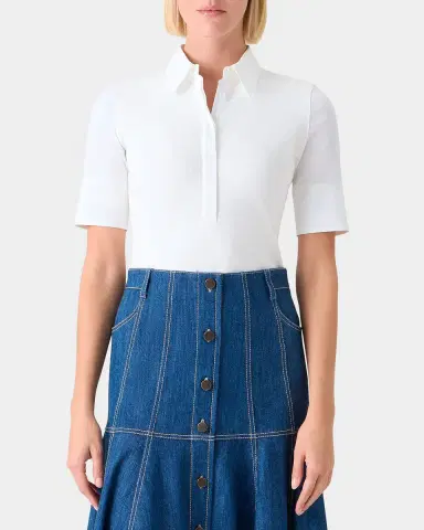 Akris punto Mixed-Media Short-Sleeve Polo Shirt | Thumbnail 8