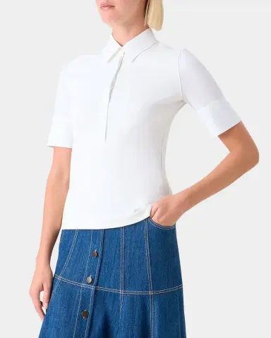 Akris punto Mixed-Media Short-Sleeve Polo Shirt | Thumbnail 10