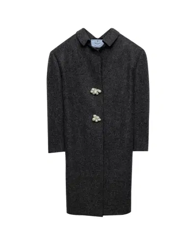 Prada Long Wool Coat with Pearl Buttons | Thumbnail 1 Prada Long Wool Coat with Pearl Buttons | Thumbnail 1