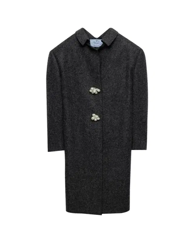 Prada Long Wool Coat with Pearl Buttons