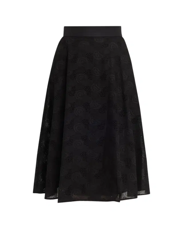 Akris Orbit Broderie Anglaise Midi Skirt