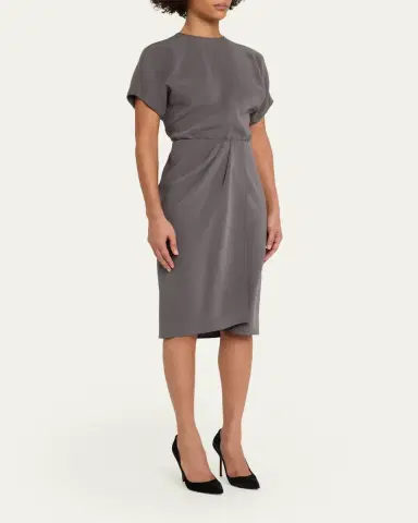 Giorgio Armani Pleated Washed Silk Crepe Dress | Thumbnail 4