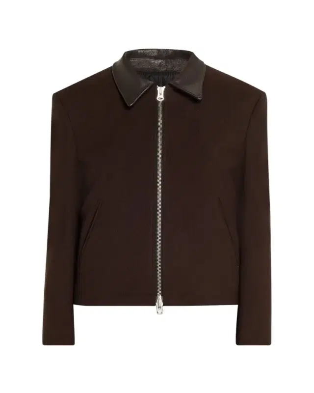 Leather-Trim Wool Jacket