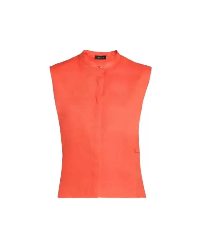 Linen Sleeveless Button-Down Blouse