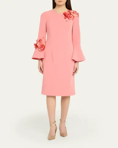 Rickie Freeman for Teri Jon Floral Applique Flare-Cuff Crepe Dress | Thumbnail 2