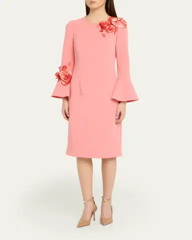 Rickie Freeman for Teri Jon Floral Applique Flare-Cuff Crepe Dress | Thumbnail 4