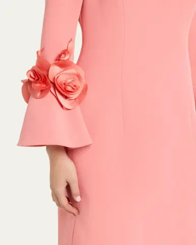 Rickie Freeman for Teri Jon Floral Applique Flare-Cuff Crepe Dress | Thumbnail 5