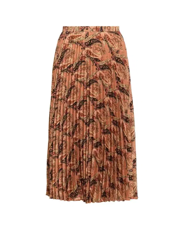 Pleated Paisley Maxi Skirt