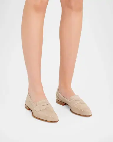 Santoni Marlene Suede Penny Loafers | Thumbnail 6