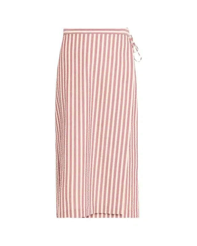 SIMKHAI Monty Striped Seersucker Wrap Midi Skirt