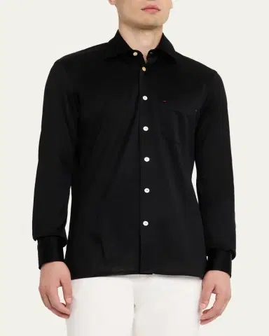 Kiton Men's Nerano Cotton Jersey Button-Down Shirt | Thumbnail 4 Kiton Men's Nerano Cotton Jersey Button-Down Shirt | Thumbnail 4