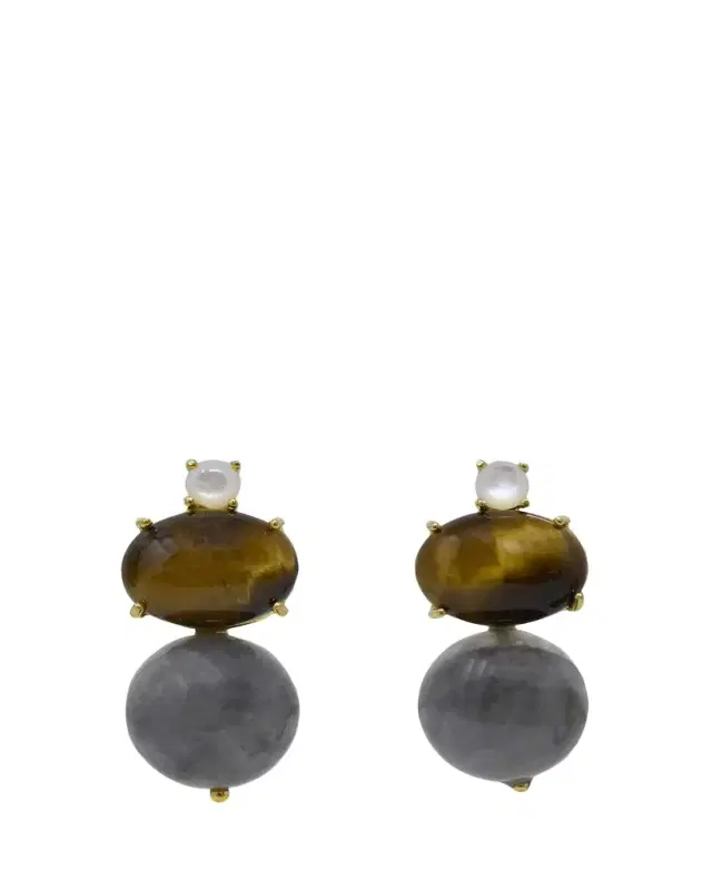 Grazia And Marica Vozza Labradorite, Tiger's Eye and Mother-of-Pearl Stacked Earrings