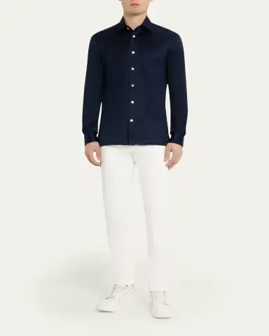 Kiton Men's Nerano Cotton Jersey Button-Down Shirt | Thumbnail 2 Kiton Men's Nerano Cotton Jersey Button-Down Shirt | Thumbnail 2